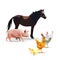 Livestock horse chicken chicken cow, pig pig vector illust