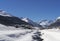 Livigno in winter, view from the frozen lake.