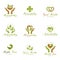 Living in harmony with nature metaphor, set of green health idea logos.