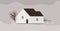 Living house or cottage of Scandinavian architecture. Suburban residential building with fence. Modern town residence or