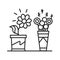 Living plants vs artificial color line icon. A real plant needs care. Artificial can live forever without care. Pictogram for web