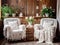 living room armchairs upholstered with handmade crochet white lace fabric
