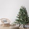 Living Room Christmas interior in Scandinavian style. Christmas tree with gift boxes