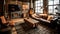 Living room decor, home interior design . Rustic Industrial style