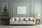 Living room decorated for Christmas with trees, gifts, walls, posters, canvas, full screen mockup, paint, frames. by