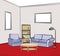 Living room design intrior view. Interior sketch with furniture