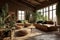 Living room designed with sustainable and eco-friendly materials, organic textiles, and earthy color palettes to promote a healthy