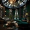 a living room filled with lots of green furniture Hollywood Glam interior Lounge with Forest Green
