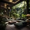 a living room filled with lots of green furniture Modern interior Lounge with Forest Green color