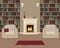 Living room with fireplace. Home library interior