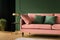 Living room glamour design, pink and green interior