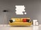 Living room gray wall with yellow sofa-interior