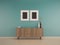 Living room green mint wall on wood floor interior with cabinet