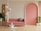 Living room have pink sofa and decoration minimal on two tone wall