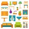 Living room icons. Interior and house furniture