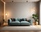 Living room interior with decorative lamps and gray sofa, Scandinavian style, 3d rendering.