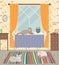 Living Room Interior, Home with Cats Pets Vector