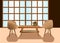 Living room interior. Two armchairs and a table. A cozy place to read, relax or reflect. Set of vector furniture and flowers. Flat