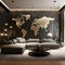 a living room with a large couch and a world map on the wall Mediterranean interior Living Room with