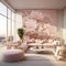 a living room with a large floral wall mural Contemporary interior Patio with Pastel Pink color