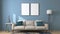 Living room modern 3d mockup with 2 Photo Frames.