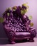A living room with a purple chair shaped as grapes