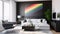 A living room with a rainbow picture on the wall. Generative AI.