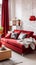 a living room with a red couch and red curtains Scandinavian interior Master Bedroom with Deep Red