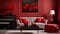 a living room with red walls and a piano Hollywood Glam interior Master Bedroom with Deep Red color