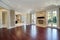 Living room with stone fireplace