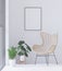 Living room on the white wall background, tree and chair, minimal style ,frame form mock up