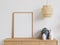 Living room on the white wall,clay vase for decoration on the sideboard minimal style ,frame for mock up