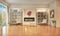 Living room with wooden floor and fireplace