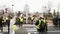 Living statue Justice in front of Police officers in France