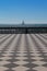 Livorno` s Mascagni Terrace and White Sailing Boat in Background