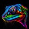 Lizard reptile in abstract, graphic highlighters lines rainbow ultra-bright neon artistic portrait