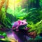 Lizard swimming in the aquarium. Beautiful purple lizard swimming in the pond. Generative AI