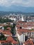 Ljubjana city view form castle hill with mountains in the background
