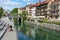 The Ljublijanica River and central Ljubljana on a summers day