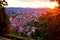 Ljubljana aerial rooftops view at red sunset