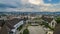 Ljubljana castle courtyard top view, many tourists viewing landmark, time-lapse