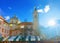 Ljubljana Cathedral and cityscape in old town street market