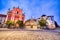 Ljubljana City Center with Beautiful Franciscan Church at Dusk