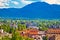 Ljubljana green city and mountains background view