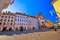 Ljubljana old town cobbled street and city hall view