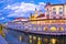 Ljubljana riverfront architecture evening view