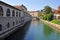 Ljubljanica river and Triple bridges in the background, Ljubljana