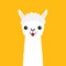 Llama alpaca animal face neck. Cute cartoon funny kawaii character. Fluffy hair fur. Childish baby collection. T-shirt, greeting c