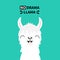 Llama alpaca animal face neck, tooth. No drama. Cute cartoon funny kawaii smiling character. Childish baby collection. T-shirt,