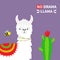 Llama alpaca face, bee, cactus. No drama. Childish baby collection. Cute cartoon funny kawaii character. T-shirt, greeting card,